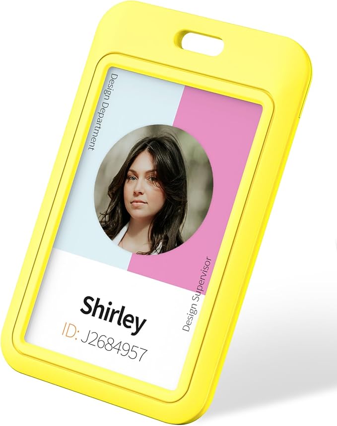Uniclife 3 Pack Sliding ID Badge Holder Vertical Hard Plastic Case with Clear Window Yellow Card Protector Pouch for Office School ID Credit Cards Proximity Key Cards Driver’s Licenses and Passes