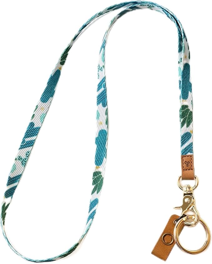 MNGARISTA Neck Lanyard for Keys, Floral Key Lanyard for Women, Durable ID Lanyards with Keyring and Clasp for ID Badges, School ID or Wallets, Cactus