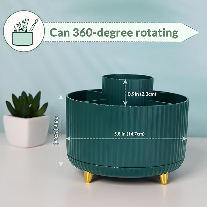 SKYDUE 360 Degree Rotating Desk Organizer, Dual-Purpose Pencil Pen Holder for Desk, Rotating Desk Pen Organizer with 5 Slots, Art Supplies, Pencil Cup for Office, School, Home