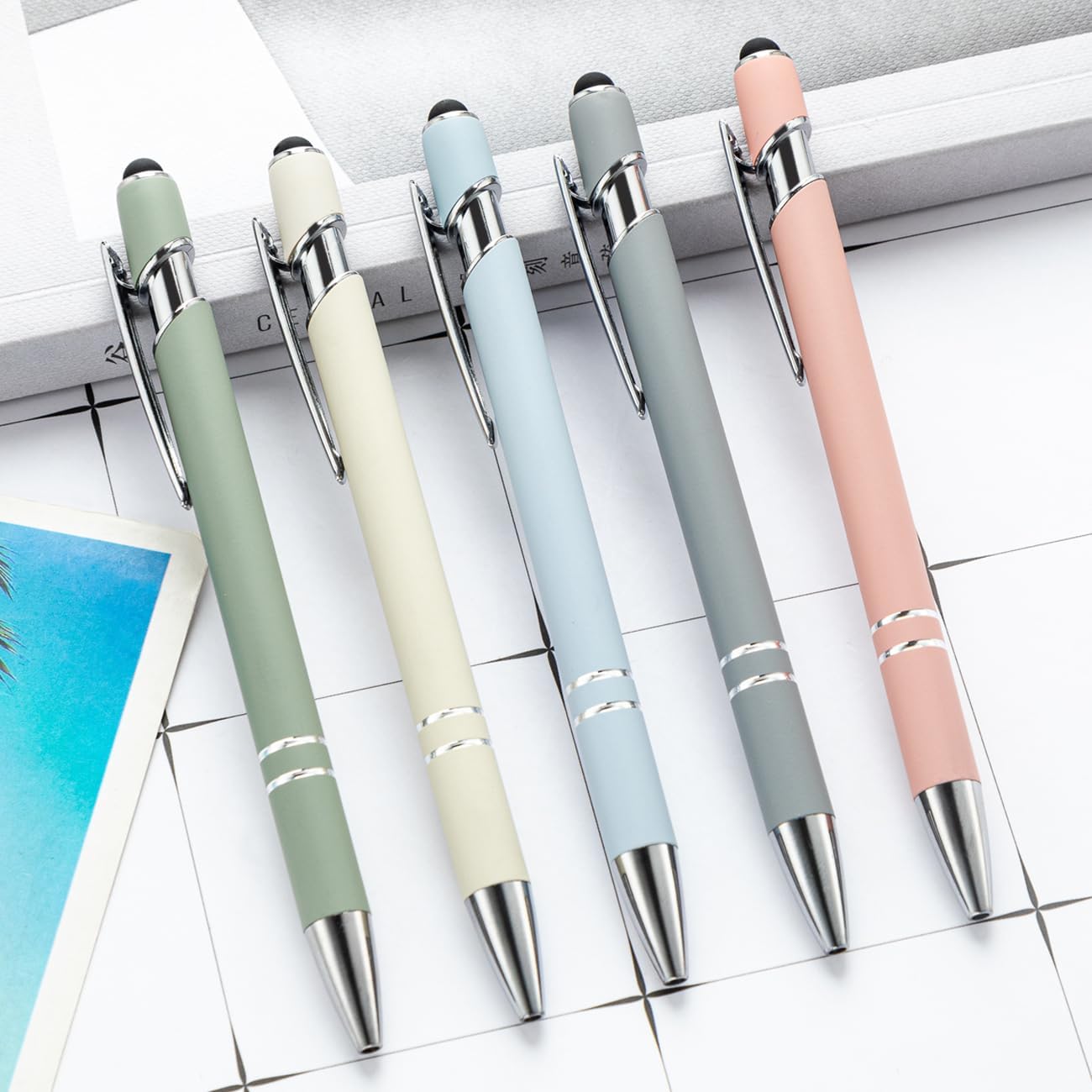 PASISIBICK 8 Pieces Ballpoint Pens, 2-in-1 Stylus Tip Retractable Ballpoint Pen, Metal Stylus Pen for Touch Screens, 1.0 mm Black Ink