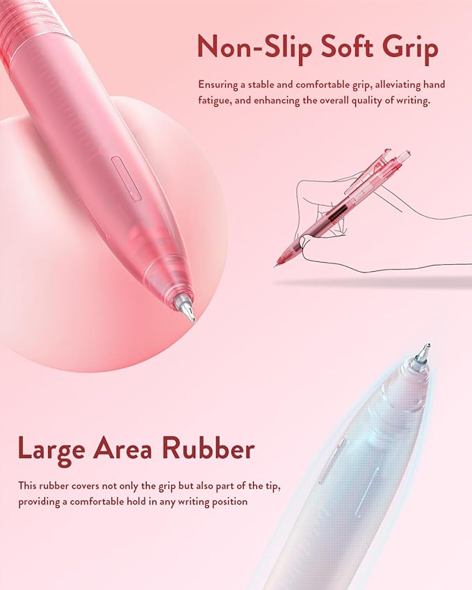 Four Candies 12Pack 0.5mm Quick Dry Retractable Gel Pen Set, Cute Transparent Fine Point Multicolor Note Taking Aesthetic lnk Pens, Comfort Grip 12 Ink Colors Drawing Writing School Office Home