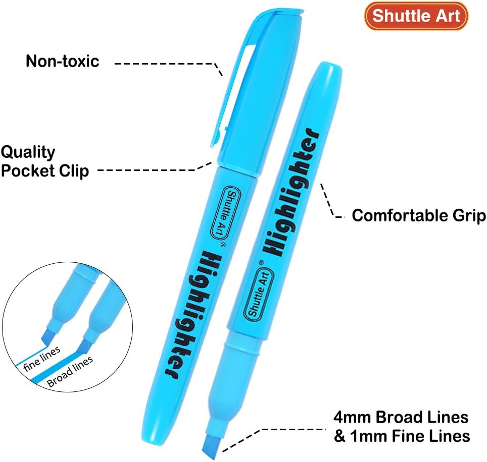 Shuttle Art 144 Pack Highlighters, Highlighters Assorted Colors Set, 8 Bright Colors Chisel Tip Highlighter Markers Bulk for Kid and Adult Coloring, Highlighting as School Supplies