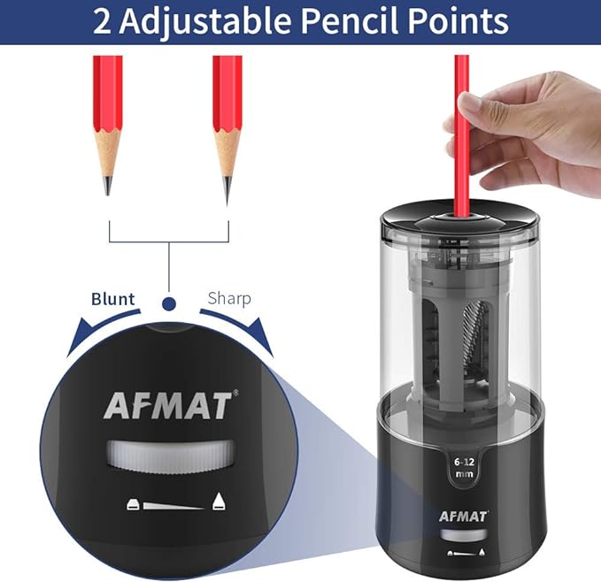 AFMAT Electric Pencil Sharpener, Pencil Sharpener for Colored Pencils, Auto Stop, Super Sharp & Fast, Electric Pencil Sharpener Plug in for 6-12mm No.2/Colored Pencils/Office/Home-Black