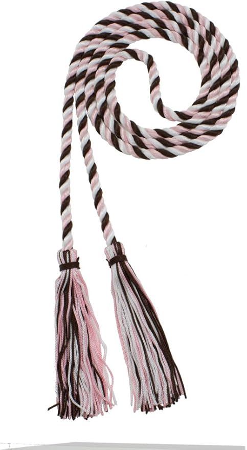 Tassel Depot Graduation Honor Cord - Brown/LT Pink/White - Every School Color Available - Made in USA