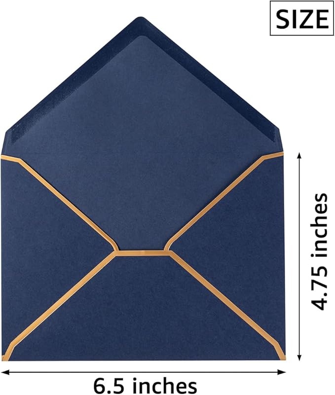 50 Pack Navy Blue A6 Envelopes 4x6 Self-Adhesive V Flap Envelopes with Gold Border for Office, Wedding Gift Cards, Invitations, Graduation, Baby Shower, Parties (4.75x6.5 inches)