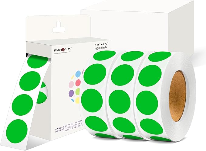 PARLAIM 0.75 inch Diameter Colored Dot Stickers 4 Rolls Pack 4000pcs Green Round Label Color Coding Marking Stickers Permanent Adhesive for Garage Sale