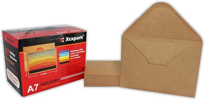 100 Qty 5.25 x 7.25 inches Printable A7 Invitation Envelopes & 100 Qty Flat Cards, Self Seal 120GSM Brown Kraft Paper Envelopes for Invitations, Papers, Photos, Documents, Wedding