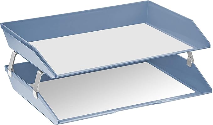 Acrimet 2 Tier Side Load Letter Tray Facility, Desktop File Organizer, A4 Letter Size Paper Organizer, Minimalist Storage Solution Paper Tray for Office, Home, Classroom (Plastic, Solid Blue Color)
