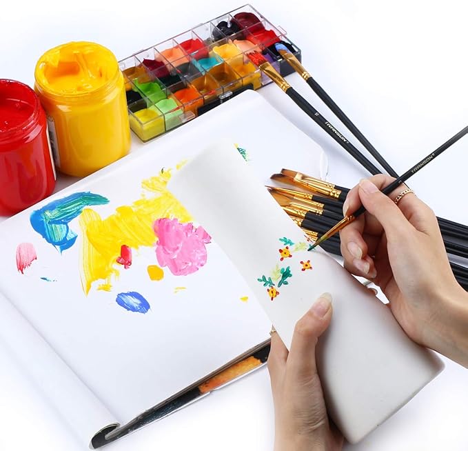 Transon Art Painting Brush Assorted Set of 12 for Acrylic Watercolor Gouache Hobby Painting