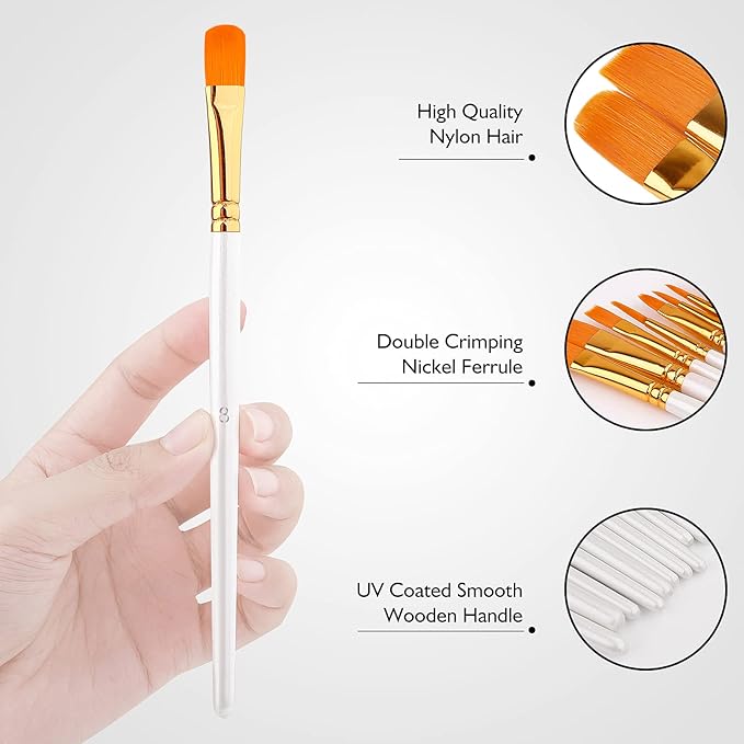 Paint Brushes Set, 20 Pcs Paint Brushes for Acrylic Painting, Oil Watercolor Acrylic Paint Brush, Artist Paintbrushes for Body Face Rock Canvas, Kids Adult Drawing Arts Crafts Supplies, White