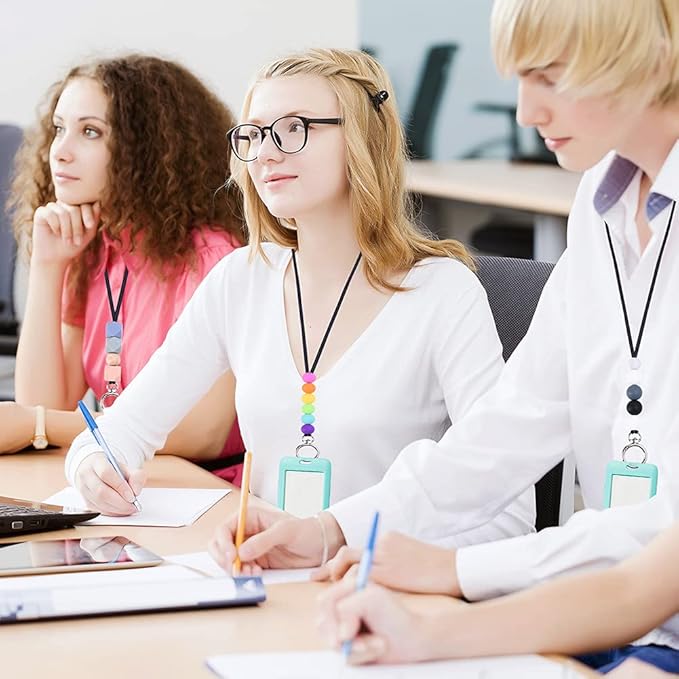 POPLOPP 4PCS Teacher Lanyards for ID Badges and Keys, Cute Silicone Beaded Lanyard for Women Nurse Employees Students