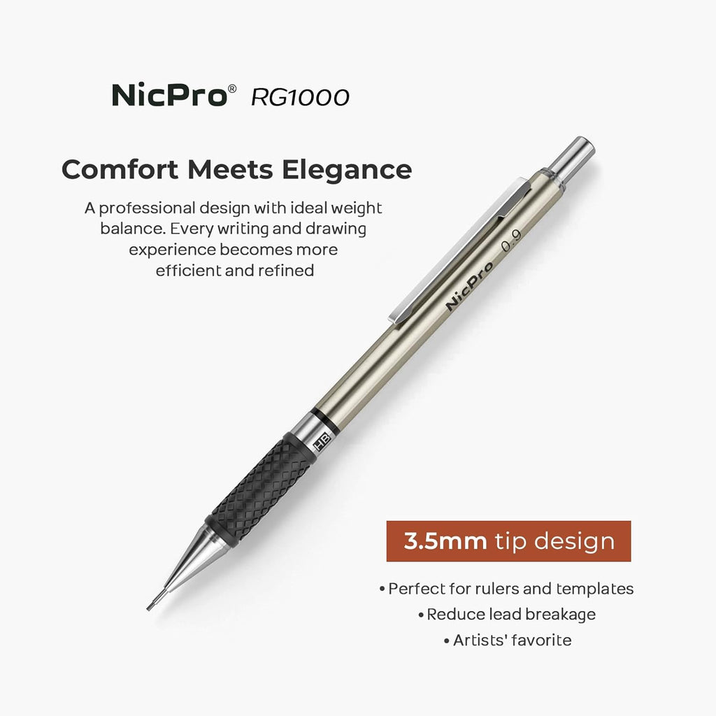 Nicpro 0.9 mm Art Mechanical Pencils Set in Gift Case, 6 PCS Metal Drafting Pencil 0.9mm with 6 Tube HB Lead Refills & 18 PCS Eraser Refills for Adults, Children, Artist Writing, Drawing, Sketching