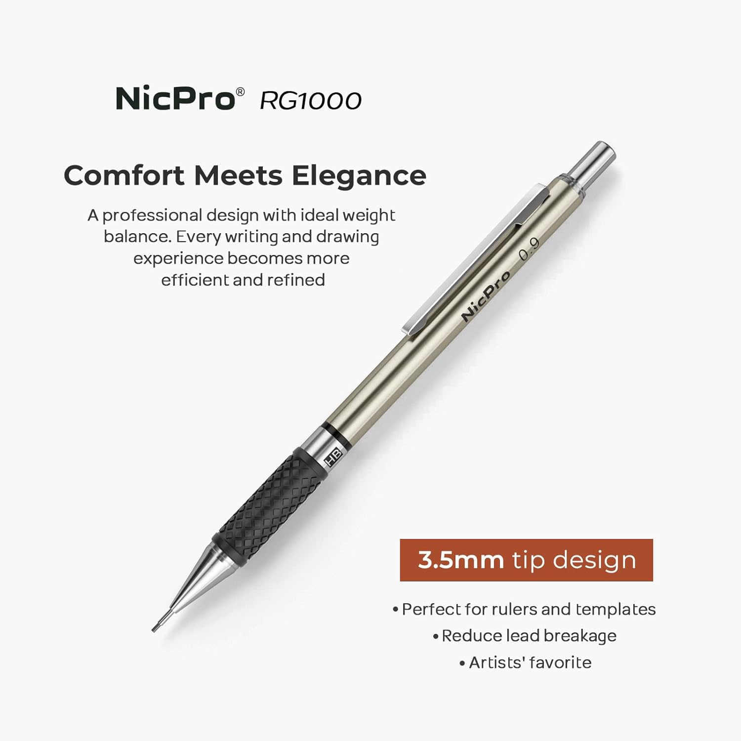 Nicpro 0.9 mm Art Mechanical Pencils Set in Gift Case, 6 PCS Metal Drafting Pencil 0.9mm with 6 Tube HB Lead Refills & 18 PCS Eraser Refills for Adults, Children, Artist Writing, Drawing, Sketching