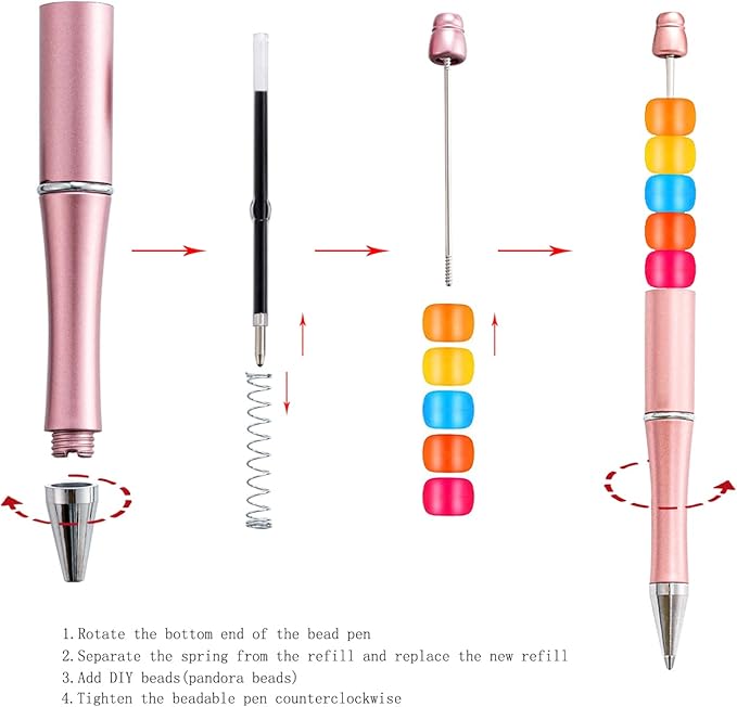 PASISIBICK 100 Pieces Plastic Beadable Pen Refills, 2.44 inch/6.2 cm Black Ink Smooth Writing Pen Refills for Bead Pens DIY PPL Gift(Pack of 100)