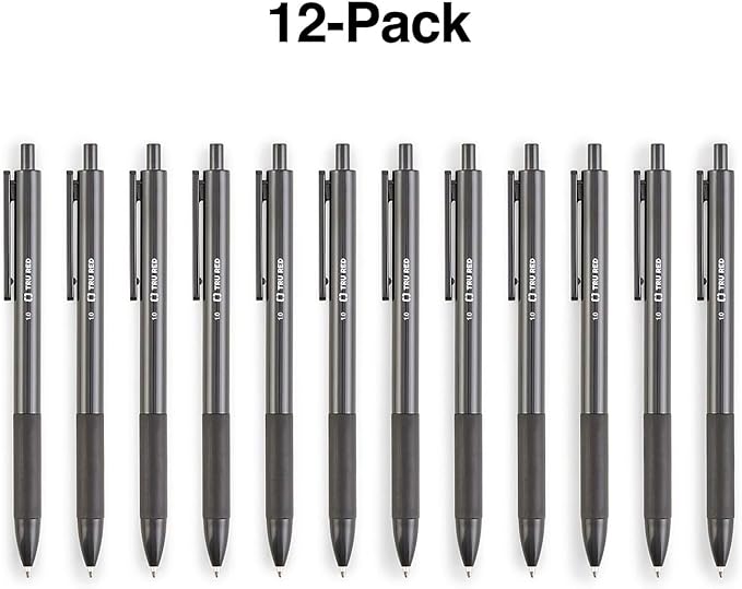 TRU RED TR59161 Ballpoint Gripped Retractable Pen, Medium Point, 1.0mm, Black, Dozen