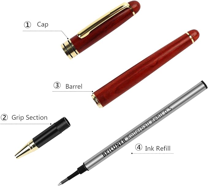 BEILUNER Luxury Rosewood Ballpoint Pen Writing Set - Elegant Fancy Nice Gift Pen Set for Signature Executive Business Office Supplies - Gift Boxed with Extra Refills (Black)