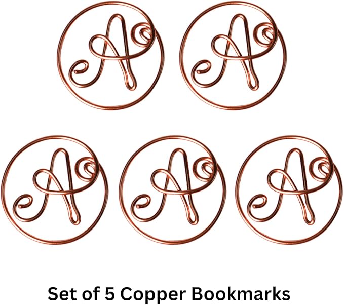 Personalized Initial Copper Bookmark, Set of 5, Handmade Copper Gift for Her, Him, Couple on Birthday, Wedding Anniversary, Alphabet Bookmark (A)