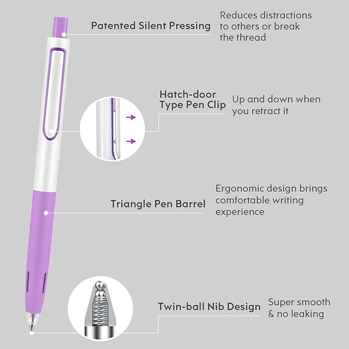 WRITECH Retractable Gel Ink Pens: Multicolor 0.5mm Fine Point Pen No Smear & Bleed for Journaling Sketching Drawing Notetaking Extra Smooth Writing Silent Click Pen Set Up-Gel 8ct