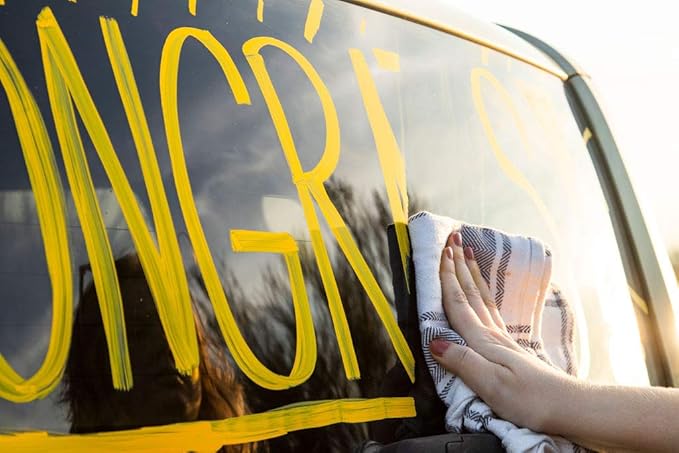 Glass Pen Window Marker: Liquid Chalk Markers for Glass, Car Marker or Mirror Pen with Washable Paint - Graduation Car Windows, Storefront Window, Wedding, Parade, Party & Holiday (Yellow, Fine Tip)