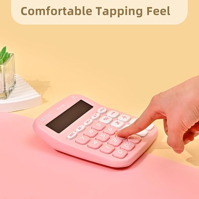 Cute Calculators Desktop, 12 Digit Basic Calculator with Big Buttons, Aesthetic Desk Accessories Large LCD for Office School Supplies (Pink)