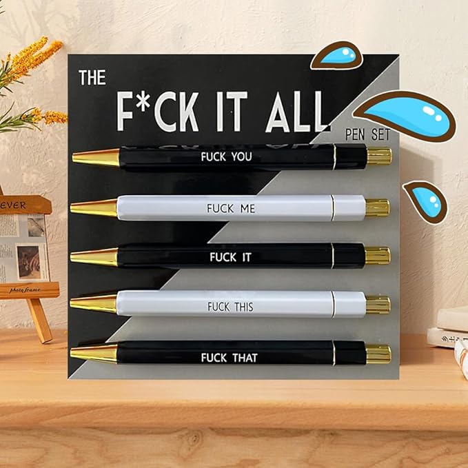 Funny pens,5-Count,Black Ink,Medium Nib 1.0mm,Funny Office Gifts for Coworkers,Personalized Pens Vibrant Funny Quotes Word Daily Pen (BW)