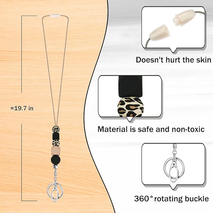 POPLOPP Teacher Lanyards for ID Badges and Keys, Cute Silicone Beaded Lanyard for Women Nurse Employees Students