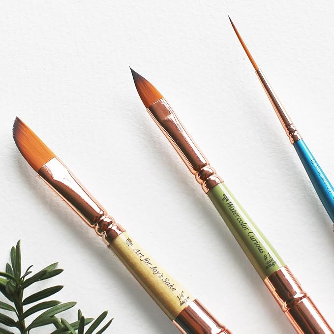 Set of 3 Travel Watercolor Brushes in Inspirational Pouch Designed for Watercolor, Gouache and Acrylic Paints