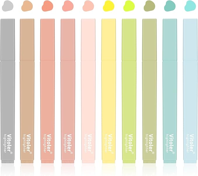 Vitoler Bible Highlighters with Soft Chisel Tip,10Pcs,Aesthetic No Bleed Dry Fast Easy to Hold, Bible Highlighters,Cute Highlighters for School Office Supplies