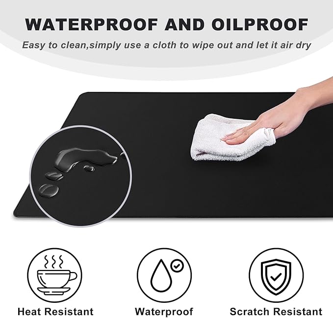 Large Mouse Pad, Desk Pad Large Office Deskmat Gaming Mouse Pad with Stitched Edges, 31.5" x 15.7" Mousepad with Non-Slip Waterproof Rubber Base for PC Laptop Desk Home Office Accessories, Black