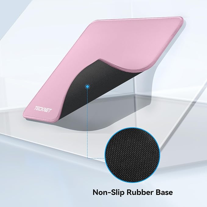 TECKNET Mouse Pad with Anti-fray Stitchin, Waterproof Surface & Non-Slip Rubber Base with Stitched Edges Gaming Mouse Mat for Laptop，Compatible with Laser and Optical Mice - Pink