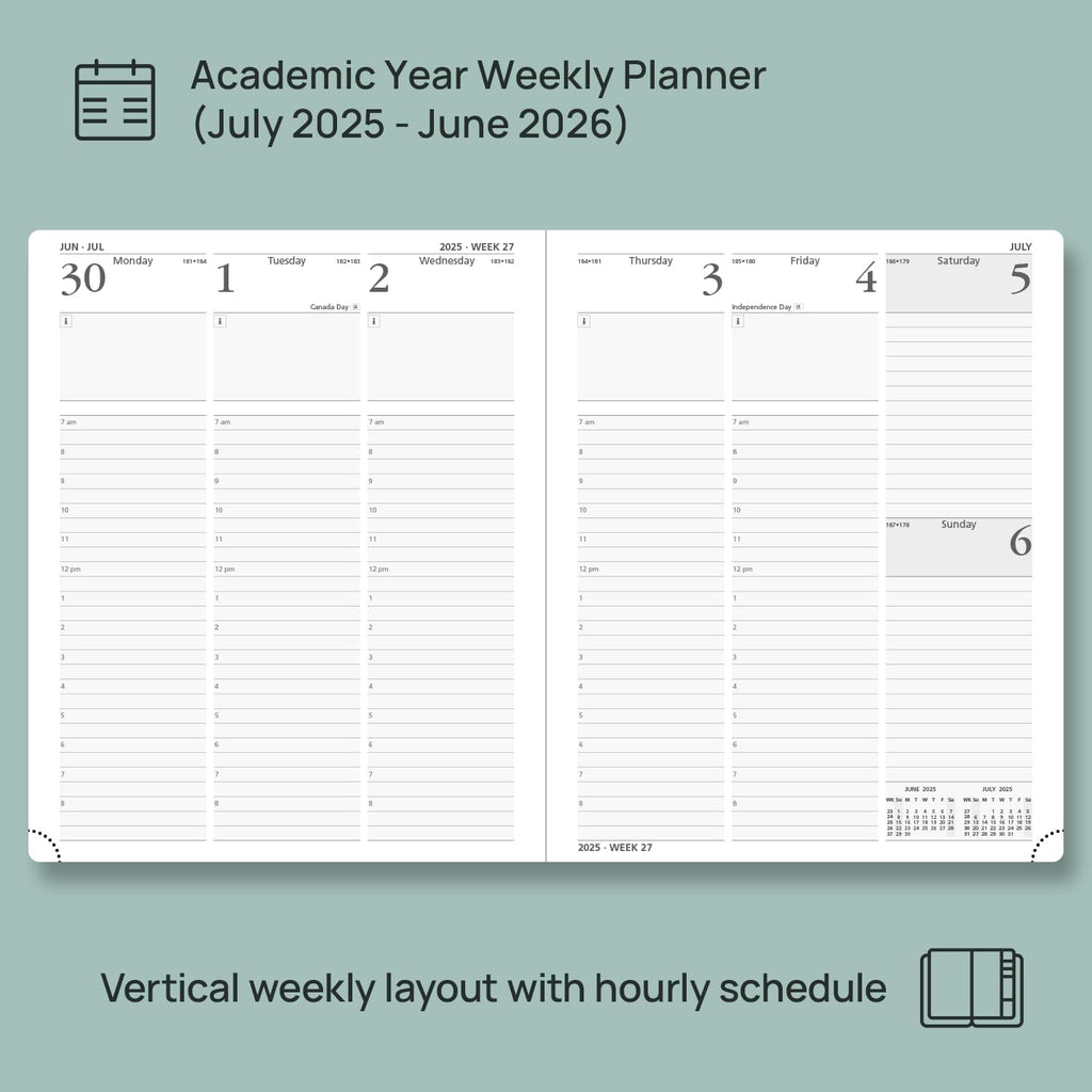 POPRUN Planner 2025-2026, (Large 8.5'' x 10.5'' Hard Cover) Academic Calendar (July 25-June 26) Daily Weekly and Monthly Appointment Book with Hourly Time Slots, Monthly Tabs, 100 GSM - Violet