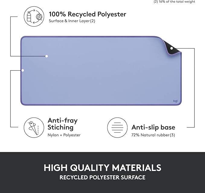 Logitech Desk Mat - Studio Series, Multifunctional Large Desk Pad, Extended Mouse Mat, Office Desk Protector with Anti-Slip Base, Spill-Resistant Durable Design, in Lilac