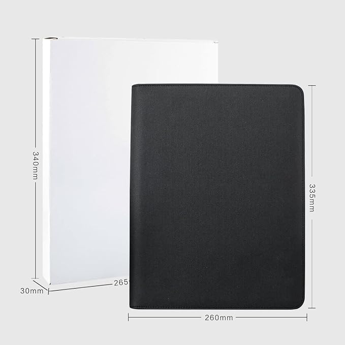 Padfolio Portfolio with Zipper and Clipboard - Leather Business Portfolio Organizer – Zippered Portfolio Padfolio for Women & Men (Non Battery, Black)