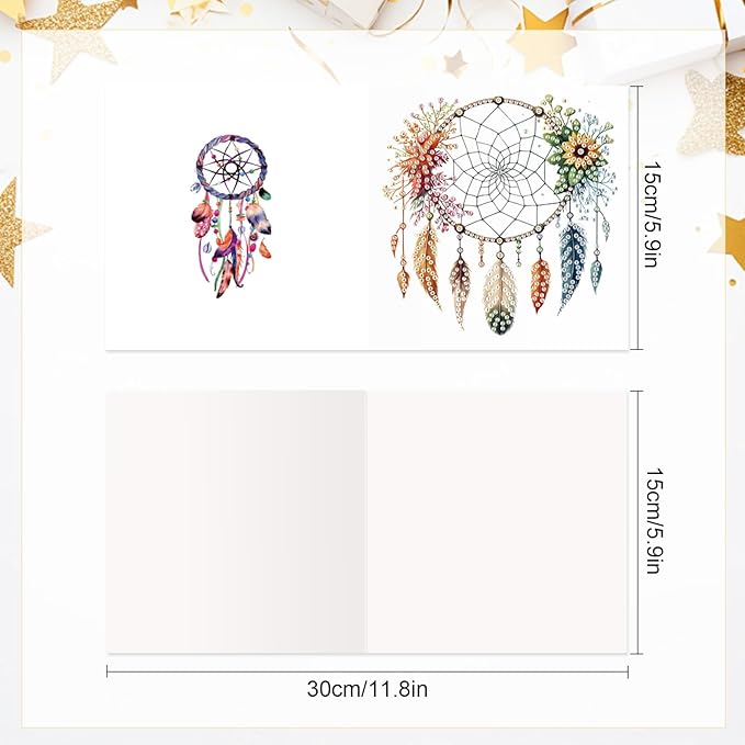 Tontut 6pcs Diamond Art Painting Kit Greeting Card, Feather Dreamcatcher 5D DIY Diamond Handmade Holiday Glitter Greeting Card with Envelope, Holiday Gift Congratulation