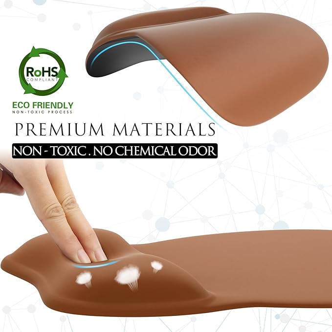 MROCO Ergonomic Mouse Pad with Gel Wrist Rest, Comfortable Mousepad with Smooth Wrist Support Surface and Non-Slip PU Base for Pain Relief, Computer, Laptop, Office & Home, 9.4 x 8.1 in, Coffee Brown