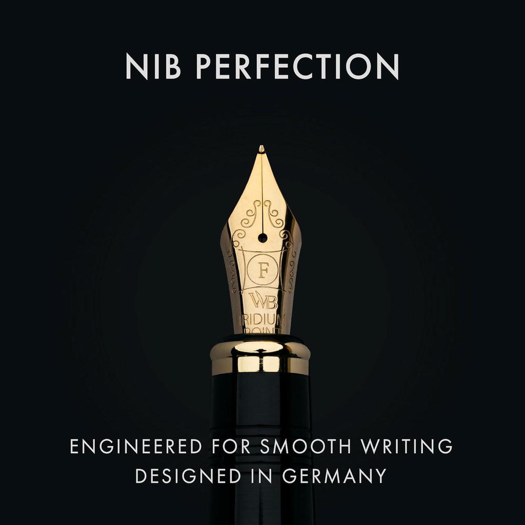 Wordsworth & Black Primori Fountain Pen Set [Blue Gold]; Fine Nib, Gift Case, 24 Ink Cartridges, Refill Converter, Manual; Journaling, Calligraphy, Smooth Writing Pens; Left and Right Handed