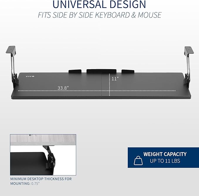 VIVO Large Under Desk 34 x 11 inch Computer Keyboard and Mouse Tray with Swinging Height Adjustment, 12 Settings, Platform Drawer for Typing, Black, MOUNT-KB34S