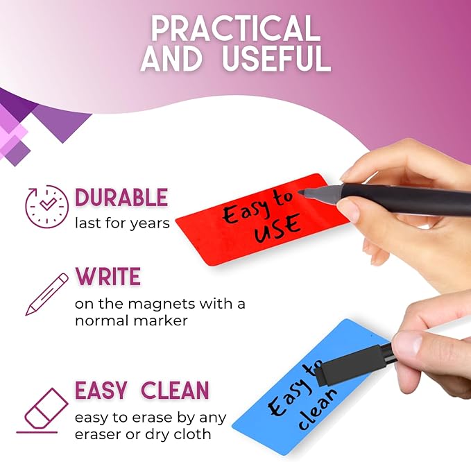 Availey 60 Pieces (3.2 x 1.2") - Full Colored Magnetic Dry Erase Labels - Reusable Strips for Classroom Home Office Garage Refrigerator Blank Writable Erasable Cards Name Tags Students Locker Shelf