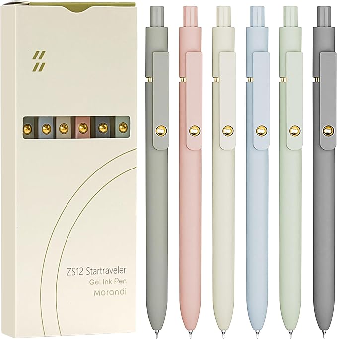 UIXJODO 6 Pcs Gel Pens 0.5mm Quick Dry Black Ink Pens Fine Point Smooth Writing Pens, Cute Office and School Supplies Gifts for Women Teacher Students (6 Pcs Morandi Gold)