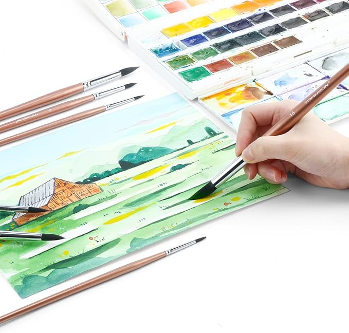 Transon 8pcs Round Watercolor Paint Brush Set Goat Hair for Watercolors,Acrylics,Inks,Gouache,Oil and Tempera