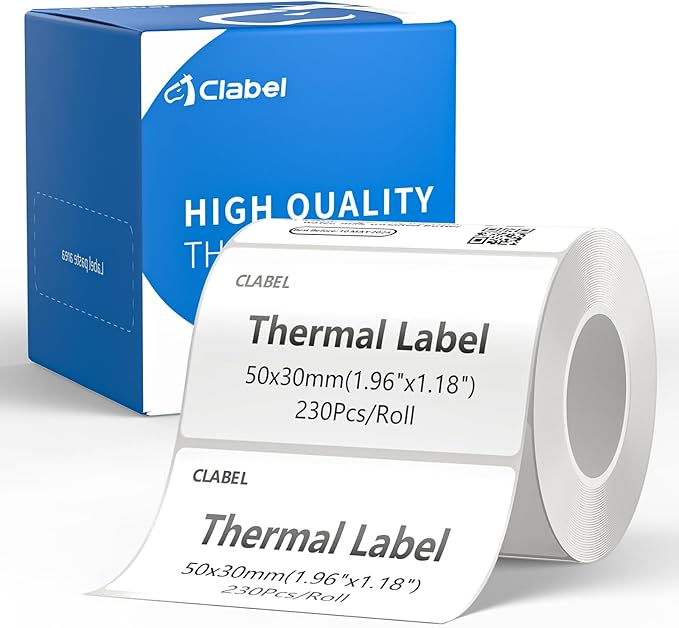 CLABEL 50 x 30mm (1.96'' x 1.18'')-230 Labels/Roll,1 Rolls Multi-Purpose Thermal Stickers Papers Self-Adhesive for Home Business Logo File Jar Gift Sticker Labels (White)