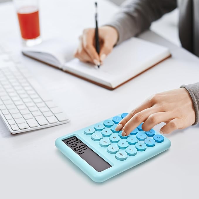 Calculators Desktop, 12 Digit Basic Calculator with Big Buttons, Sensitive Gradient Desk Calculator Large LCD Display for Office Accessories (Blue)