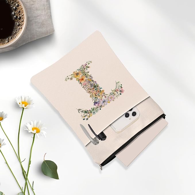 Monogrammed Book Sleeve Floral T Initial Book Pouch Book Accessories Book Lovers Gifts Waterproof Book Cover Book Protector Bookish Gifts Personalized Gifts for Women Girls Readers Bride Teacher