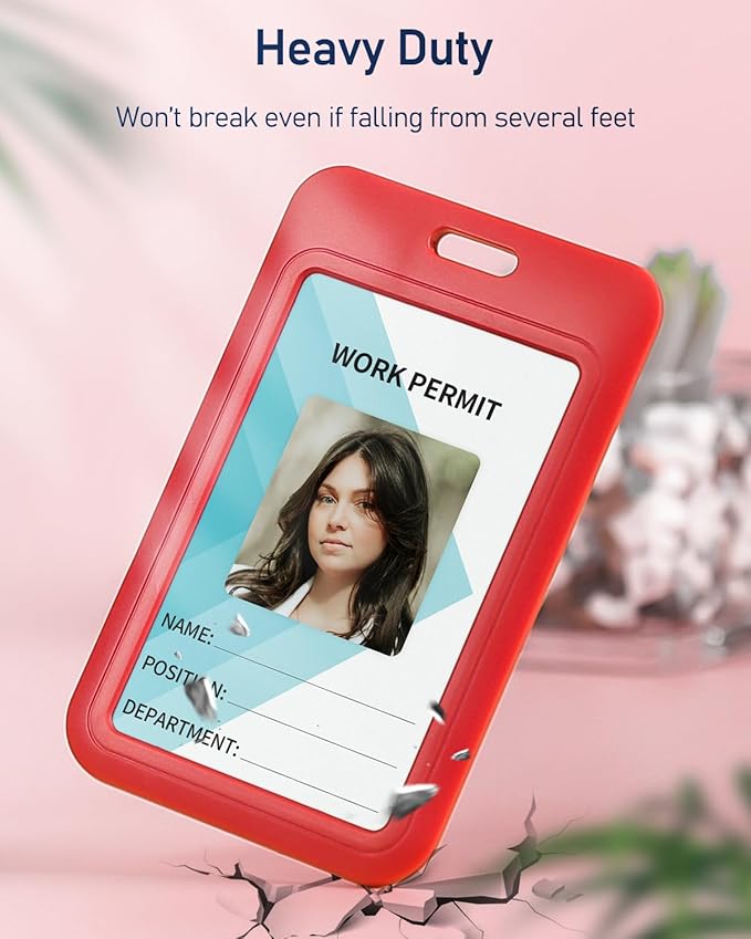 Uniclife 10 Pack Sliding ID Badge Holder Hard Red Vertical Plastic Card Case Protector Pouch with Clear Window for Office School ID Credit Cards Proximity Key Cards Driver’s Licenses and Passes