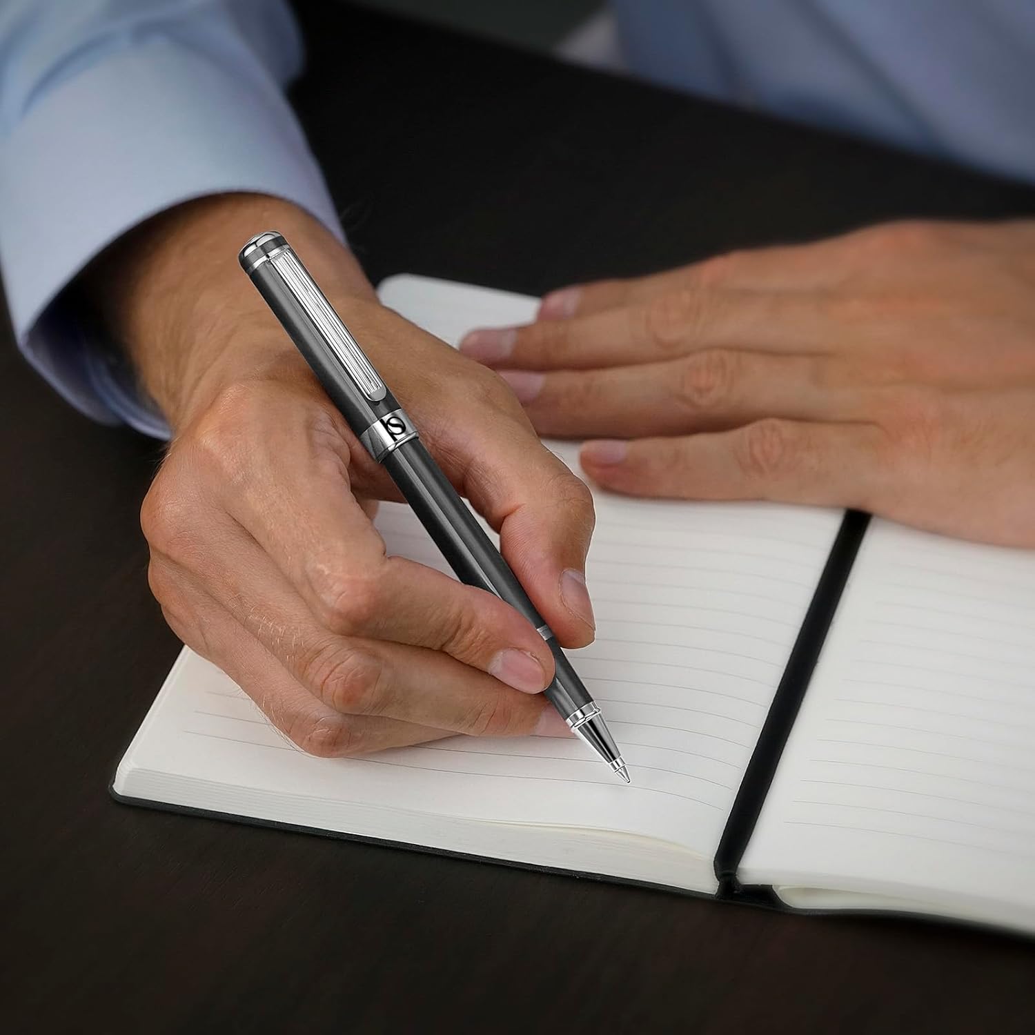 Scriveiner Dark Grey Rollerball Pen - Stunning Luxury Pen With Chrome Finish, Schmidt Ink Refill, Best Roller Ball Gift Set for Men & Women, Professional, Executive Office, Nice Pens