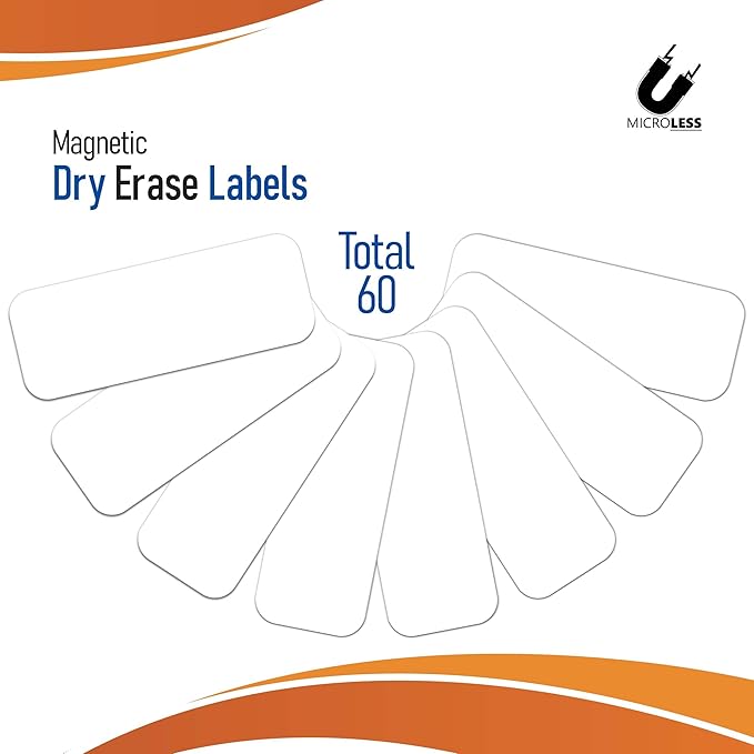 Dry Erase Magnetic Labels 60 Pcs - 3.2x1.2 inches, Best for Classroom, Home, Kitchen, Office & Craft – Reusable Magnetic Dry Erase Labels with Strong Adhesion in White Color