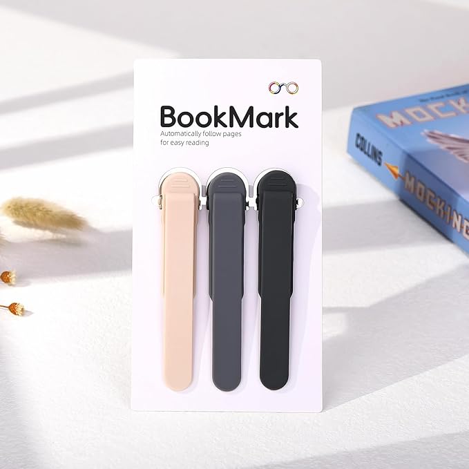 3Pcs Automatic Bookmark, Silicone Smart Book Marks for Reading Women, Men, Kids,Cute Unique Book Markers Bookmark Clip Reading Accessories Gifts for Book Lovers (1 Dark Grey+1 Light Grey+1 Beige)