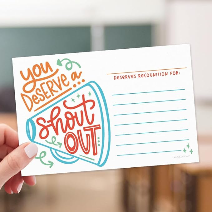 Positive Shout Out Cards For Teachers, Students, Employees, Office Staff - Kudos Appreciation and Recognition Reward Cards For School or Work Bulletin Board (50 Count)