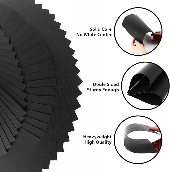 200 Sheets Black Cardstock 8.5” x 11”, 92lb/250gsm Black Card Stock, Thick Card Stock Paper, Heavy Cardstock Paper for Printer, Resume, Scrapbooks, Art, Crafts, Business Cards