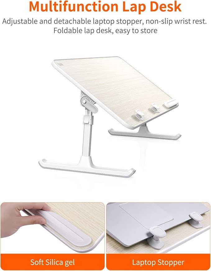 Laptop Desk for Bed, SAIJI Lap Desks Bed Trays for Eating Writing, Adjustable Computer Laptop Stand, Foldable Lap Table in Sofa and Couch（23.6 x 13Teak